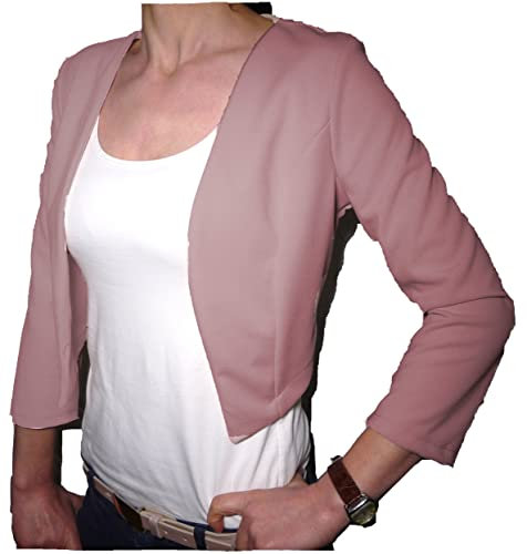 Fantasy Coprispalle Elegante Cerimonia Blaser Bolero Copriabito Manica 3/4 Donna Ragazza Colorati (Taglia Unica 40-42, Rosa)