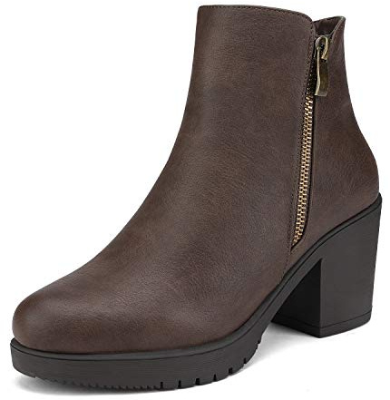 DREAM PAIRS Women's High Heel Suede Chelsea Boots,BROWN/PU,3