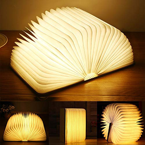 YUANJ Hölzerne Faltende Buchlampe, Magnetisches LED Buchlampen, Dekorative Lichter/Nachtlicht, USB Aufladbare Schreibtisch Lampe, ldeal Geschenk für Frauen/Eltern/Kinder (Weißer Ahorn, 16*20*2.5 cm)