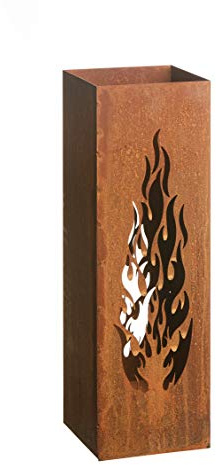 AMARE Deko Säule Windlicht Feuersäule Laterne Design Flammen Edelrost 16 x 16 x 50 cm