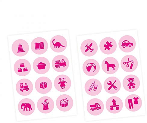 nikima Schönes für Kinder Möbelaufkleber Ordnungssticker für Spielzeug PINK/ROSA - Möbelfolie Kinderzimmer, Ordnung Lernen, Aufbewahrung, Ordnungssystem