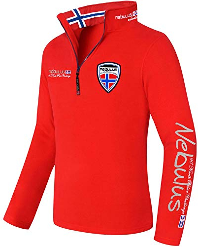 Nebulus Herren Pullover SKANDINAVIA, Warmer Fleecepullover, Pulli aus Fleece mit Half Zip Reißverschluss, rot - 3XL
