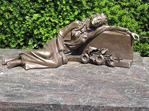 H. Packmor GmbH Bronzeskulptur liegende Frau am Grabstein Dekoration Grabdekoration Gartenfigur - 68x26x21 cm