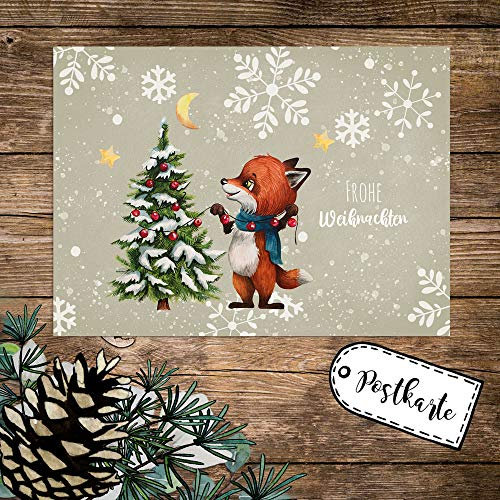 ilka parey wandtattoo-welt A6 Weihnachtskarte Weihnachtsgrüße Postkarte Print Fuchs mit Tannenbaum Grußkarte Frohe Weihnachten Geschenk pk262 - ausgewählte Größe: *10 Stück (desselben Motives)*