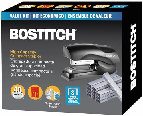 Bostitch B175-BLK -VP Heftgerät mit Heftklammern, strapazierfähig, Schwarz, Kapazität 40 Blatt mit 5000 Heftklammern, kleine Heftklammergröße, passt in die Handfläche