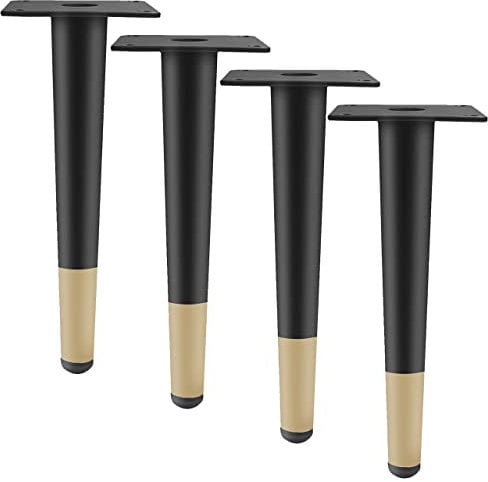 Btowin 12 inch Pieds De Meuble en Métal, 4 Pièces Pieds De Table en Fer Droit Rond Moderne Style Industriel pour DIY Banc Chaise Bureaux Café Lit Armoire Noir-Doré