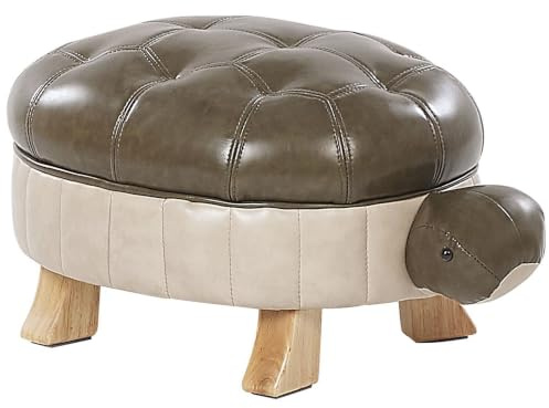 Beliani Süßer Hocker für Kinder in Schildkrötenform dunkelgrün/beige Lederoptik Turtle