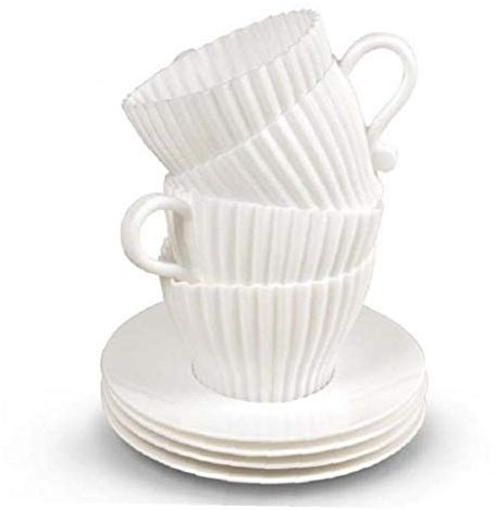 4pcs Silicone Cupcake Cups Muffin Baking Cake Tea Saucers Teacup Mold Mould + 4pcs Saucers