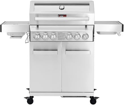 CosmoGrill Platinum Stainless Steel 6 Gas Burner 4+2 Barbecue Grill with Infrared Searer & Back Burner, Built-in Temperature Gauge for Home Garden Party Outdoor BBQ Cooking
