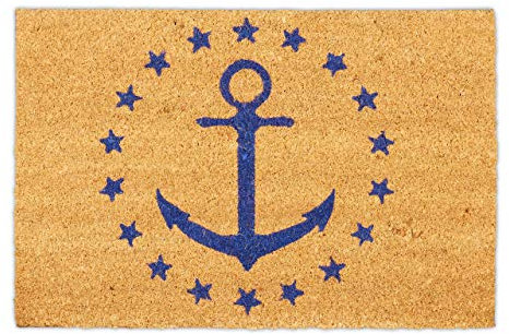 Relaxdays Nautical Anchor Stars Doormat, 40x60 cm, Door Mat Inside & Outside, Non-Slip, Rectangular, Coir/Blue, Coco, 40 x 60 cm
