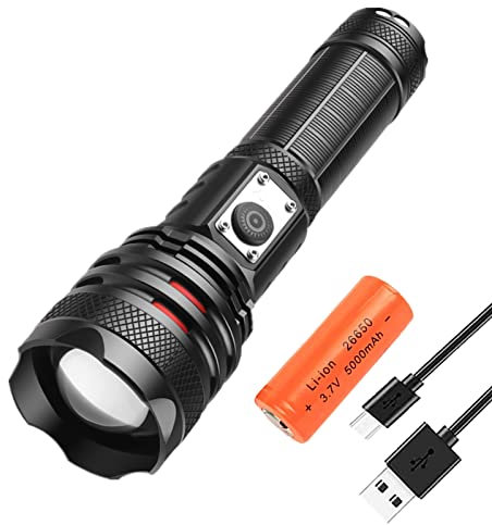 BESTSUN Taschenlampe LED Aufladbar, 500000 Lumen Extrem Hell Taktische LED-Taschenlampen, Taschenlampen Starke Flashlight mit 5 Modi, wasserdichte, zoombare zum Wandern, Notfall