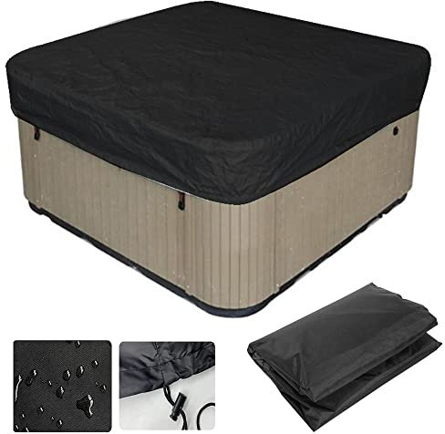 XVBVS wasserdichte Quadratische Whirlpool-Abdeckung, UV-beständige SPA-Abdeckung mit Elastischem Seil, Garten-Hot-Spring-Bad-Schwimmbad-Möbel-Staubschutz, 210D Oxford-Stoff (210 * 210 * 30cm,Schwarz)