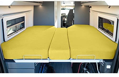 LIVING AIR Wohnmobil Spannbetttuch Set 3 teilig - Wohnmobil Zubehör - geeignet für alle FIAT Ducato, Citroen Jumper, Peugeot Boxer (Wohnmobile/Wohnwagen) - Wohnmobil Spannbettlaken Set (Limelight)