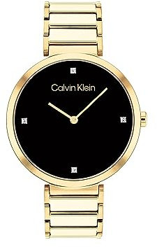 Calvin Klein Analog Quarzuhr für Damen Kollektion Minimalistic T BAR 36MM mit Goldfarben Edelstahlarmband - 25200136