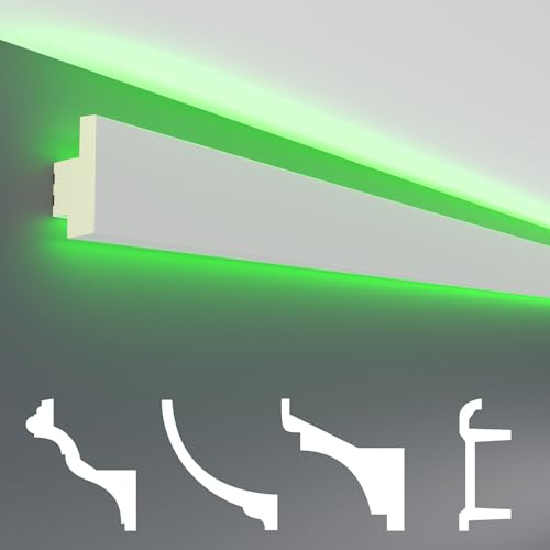 HEXIM LED Stuckleisten Muster - Indirekte Beleuchtung mit Deckenleisten aus PU, leicht & lichtundurchlässig- (20cm LED-18) Lichtvouten Fassaden Weiß