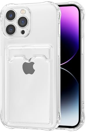 DEFBSC Case for iPhone 13 Pro Max, Transparent Back Card Holder Phone Case, Ultra Slim Soft TPU Shockproof Clear Case with Card Slot for Back of Phone - White