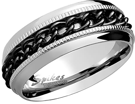 Taffstyle Biker Band Ring Edelstahl Facettierter Spinner Ketten Bandring Herrenring Partnerring Freundschaftsring Herren Silber Schwarz Größe 73 (23.2)