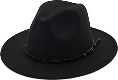 EATAN Fedora Hüte mit Gürtelschnalle für Damen und Herren, modisch, klassisch, breite Krempe, Unisex, Panama-Hut, Sonnenhut (schwarz, verstellbar)