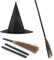 Juego de accesorios de bruja para mujer, sombrero de bruja puntiagudo negro y escoba de bruja de 3 piezas, juego de accesorios para disfraz de truco o trato de