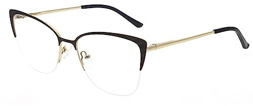 Global Glasses Femmes demi métal lunettes rétro papillon verres transparents uniques noir lunettes