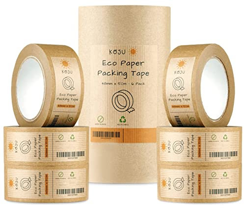 Koju Kraft Paper Packing Tape 48mm x 50m | 6 pack | Eco Friendly & Recyclable Brown Paper Tape for Parcel Packing & Picture Framing