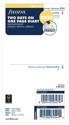 Filofax Persönlicher 2 Tage pro Seite 3 Sprachen 2024 Tagebuch