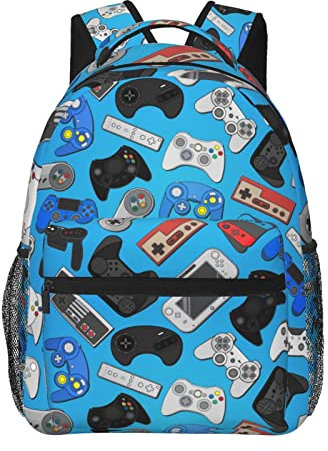 Fiokroo Zaino da scuola per studenti, adolescenti, uomini, donne, laptop, viaggi, con tasche multiple, Videogioco#03, Taglia unica, Zaini Daypack