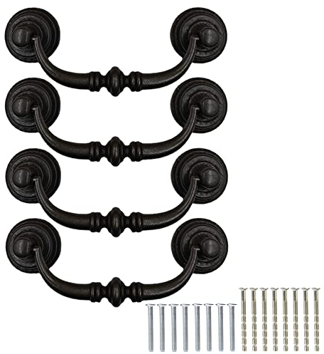 4 Stück Schubladengriff Antik Möbelgriffe mit Schrauben Pull Down Haken Retro Dekorative Türgriff 12.5 cm Küchen Schrank Hardware, Schwarz