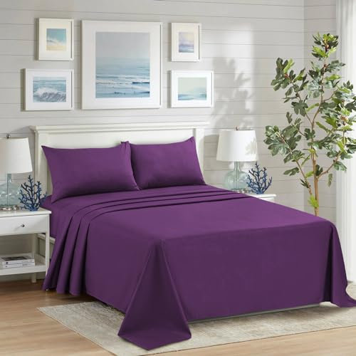 HADI LONDON Polycotton Flat Sheets for Single Double King Size Bed Softest Anti Wrinkle Non-Iron Plain Dyed Top Sheet with 200 Thread Count Ideal for Winter & Summer Bedding (Plum, Double)