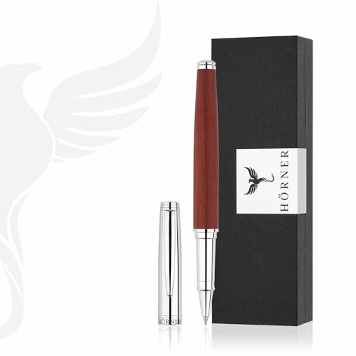 Hörner Legno Sandelholz -Tintenroller I Edle Geschenk-Box I Schreibfarbe Blau I Strichstärke M 0,7 mm I Hochwertiges Etui I Moderner Grip I Business Rollerball I Linkshänder & Rechtshänder