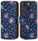 32nd Blumen Series 3.0 - PU Leder-Mappen-Hülle Case Cover für Apple iPhone 15 (6.1), Blumendesign hüllen Mit RFID-Blockierung Kartensteckplatz, Magnetverschluss und Standfuß - Weinlese-Rosen-Indigo