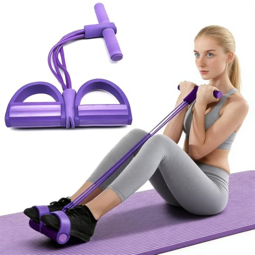 Norhogo 4 Tubes Elastic Sit Up Pull Rope with Foot Pedal | Multifunction Resistance Training Exerciser Tension Rope Sit Up Exercise Equipment for Home Use for Home Gym Yoga, Fitness
