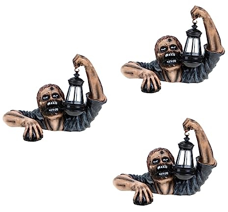 Abaodam 3st Zombie-Laterne-verzierung Beleuchtete Zombiefigur Halloween-Figuren Wohnkultur Halloween-Zombie-Statue Garten-Zombie-Statue Halloween-stehtischdekoration Glas Scheinen Skulptur