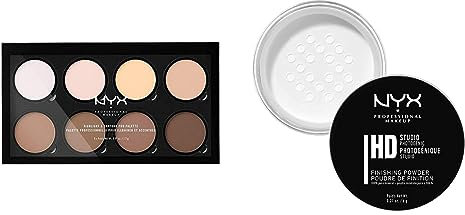 NYX Professional Makeup Highlight & Contour Pro Palette, Puder Konturen Kit & Studio Finishing Powder, Loses Puder, Mattes Finish, Ölabsorbierend, Vegane Formel, Farbton: Translucent