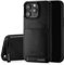 SURAZO Protective Phone Case for Apple iPhone 15 Pro Case - Genuine Leather Cover with Card Holder - Slim Back Case with Foldable Stand and Keychain - Robust Bumper Protector (Black)