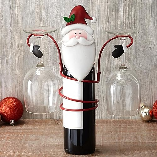 Christmas Theme Wine Bottle & Glass Holders Holiday Organizer Rack, Snowman Santa Claus Decorations Wine Bottle Holder, Hold 1 Wine Bottle & 2 Glasses, Desktop Wine Rack Christmas Decor