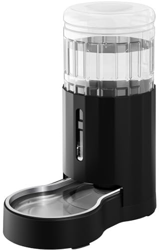 JUNSPOW 7L Dispensador de Agua para Mascotas de Acero Inoxidable, Gran Capacidad por Gravedad, Sin Electricidad y Ultra-Silencioso Dispensador Automático de Agua para Perros/Gatos,Negro