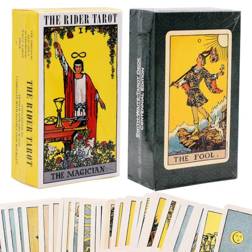 2pcs Cartes de Taro-t,Taro-t Rider Waite Cartes Tarot Deck,The SMI-th Waite Jeux de Cartes de Table,Vintage Jeux Carte Tarot Divinatoire,Fête de Famille,Jeu de Cartes Amusant pour Débutant