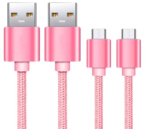 MOBISTAR Micro USB Cable 1M, (Pack of 2) Android USB to Micro 3A Fast Charging Cable Nylon Braided Tangle-Free Micro Charging Cable For Samsung S7/S6/S5, Motorola, Nokia, Sony, PS4 (Pink)