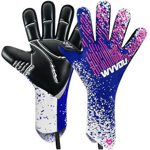 WVVOU Torwarthandschuhe, Torwarthandschuhe Herren, Fußballhandschuhe, 4+3mm Latex Super Grip für die Härtesten Saves Atmungsaktive (PinkWhite, 7)