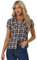 Allegra K Chemise boutonnée à Carreaux décontractée pour Femme Blanc Bleu Foncé L