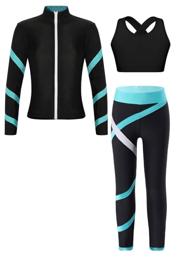 TiaoBug Mädchen BH Jogginghose Leggings Yoga Hose Trainingshose Bustier Ohne Bügel Sport Fitness Training Bekleidung Set Blau Grün ZB 134-140