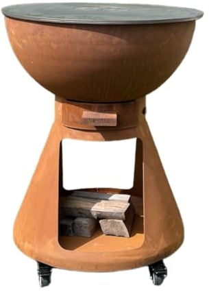 Tempo Style – Barbecue a Legna Yucatán | BBQ Tondo in Acciaio Corten, a Legna e Carbone | Grill da Esterno e da Giardino con Griglia di cottura in Acciaio Inox 316 sp.1cm (Corten)
