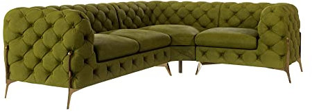 S-Style Möbel Milton Ecksofa 4-Sitzer Eckcouch Rechts Chesterfield-Ecksofa Sofa mit goldenen Metallfüßen Wohnzimmer Couch Möbel Freistehende Polster Sofas & Couches Olivengrün 262x200x73 cm