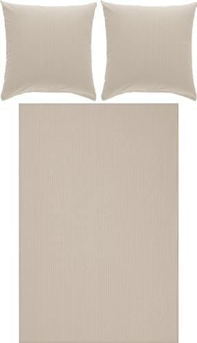 Erwin Müller Bettwäsche-Set Seersucker Uni Serie Rosenheim, Bettbezug, Kissenbezug Taupe Größe 80x80 cm / 200x200 cm - pflegeleicht, bügelfrei, mit Reißverschluss
