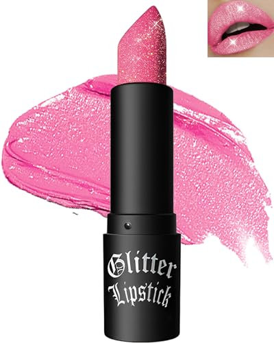 Glitzer-Lippenstift, Wasserdichter Lang anhaltender Lipgloss, Diamond Metallic Funkelnder Matt Lippenstift, Matte Glitter Lipstick Lip Gloss für Frauen Lippen Make-up, Geschenk zum Frauentag -05Pink