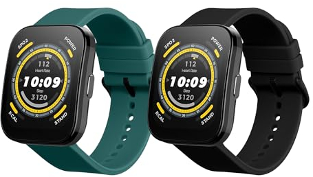 kwmobile Straps Compatible with Huami Amazfit Bip 5 Unity/Amazfit Bip 5 / Amazfit GTR 4 Straps - 2x Replacement Silicone Watch Bands - Smartwatch or Fitness Tracker - Black/Green