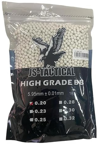 JS-Tactical Bolsa 1kg Bolas 0.20g 6mm | Bolsa de 1kg para Pistolas/Rifles Airsoft. Peso por Bola 0,20g