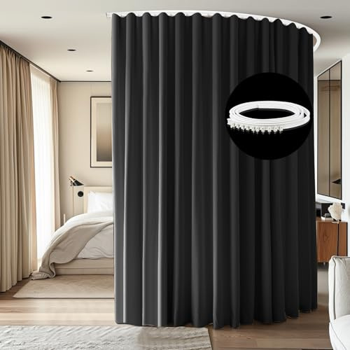 cbsroro Raumteiler, Deckenmontage, Schienensets, extra breit, Verdunkelungsvorhang, flexible Schienen für Schlafzimmer, Privatsphäre, Trennwand, 1 Paneel schwarzer Vorhang und weiße Schiene, B 2,5 x H
