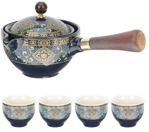 Tee Satz für Paare Weihnachten Feier Keramik Teekanne Chinesische | Blaues Porzellan, 1 Satz mit Griff, Filter gegen Rückstände, Hitzebeständig, Tee Kochen Zuhause
